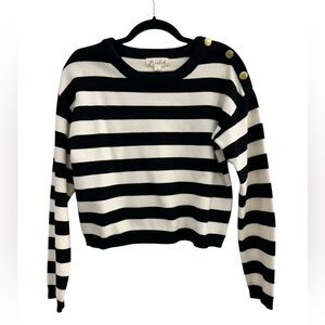 Marled Black and White Striped Sweater- Medium
